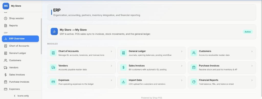 ERP Overview — Finance, partners, and inventory in one hub
