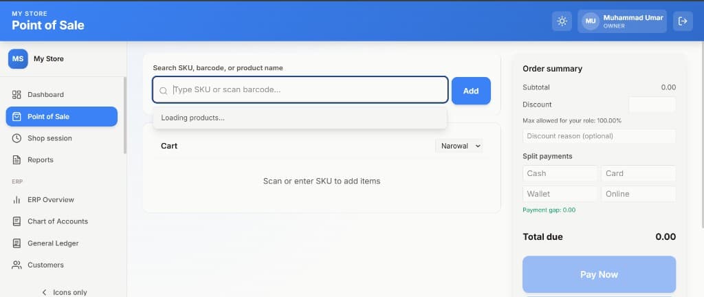 POS Screen — Fast checkout with split payments