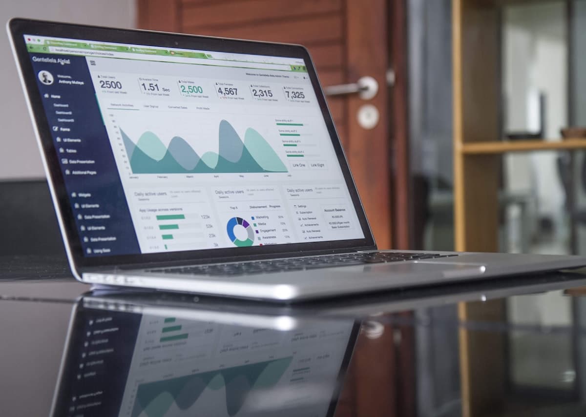 Business analytics on laptop screen